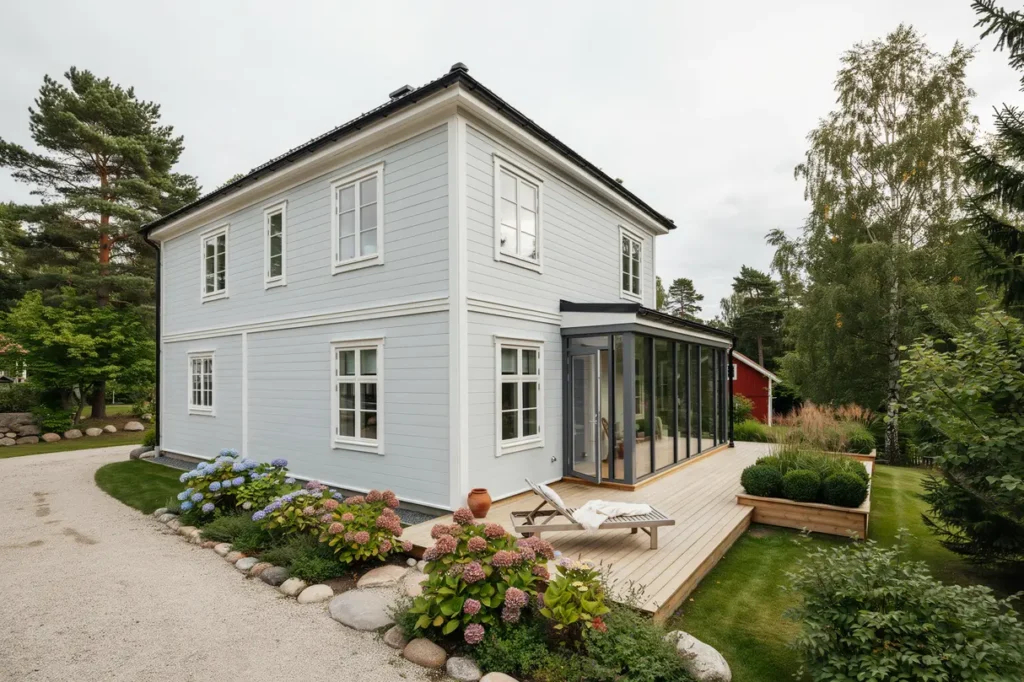 tillbyggnad av uterum och altan vid villa i rimbo